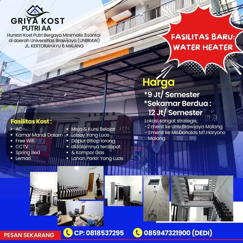 Griya Kost Putri AA,hunian kost didaerah Univ.Brawijaya(Unbraw) Malang