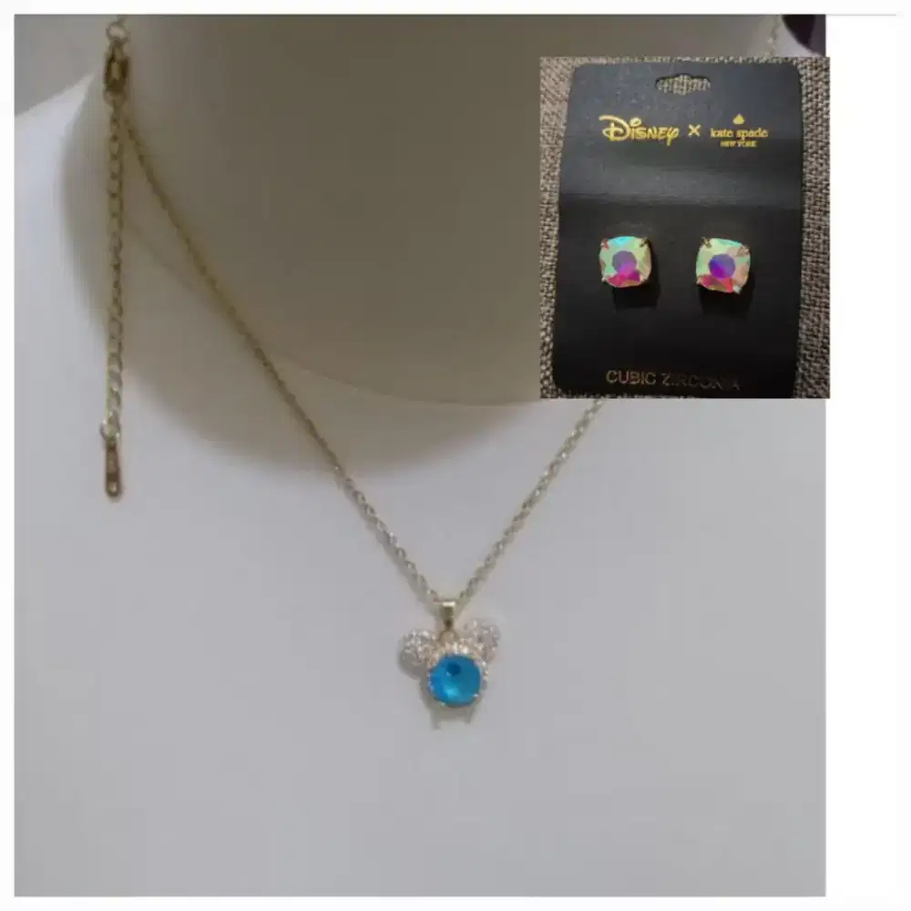 KALUNG KATE SPADE X DISNEY MOTIF MINNIE BATU BIRU X ANTING AURORA