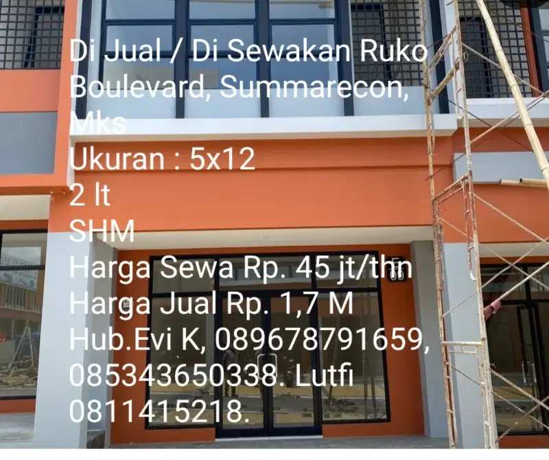 DIJUAL RUKO BOULEVARD SUMMARECON