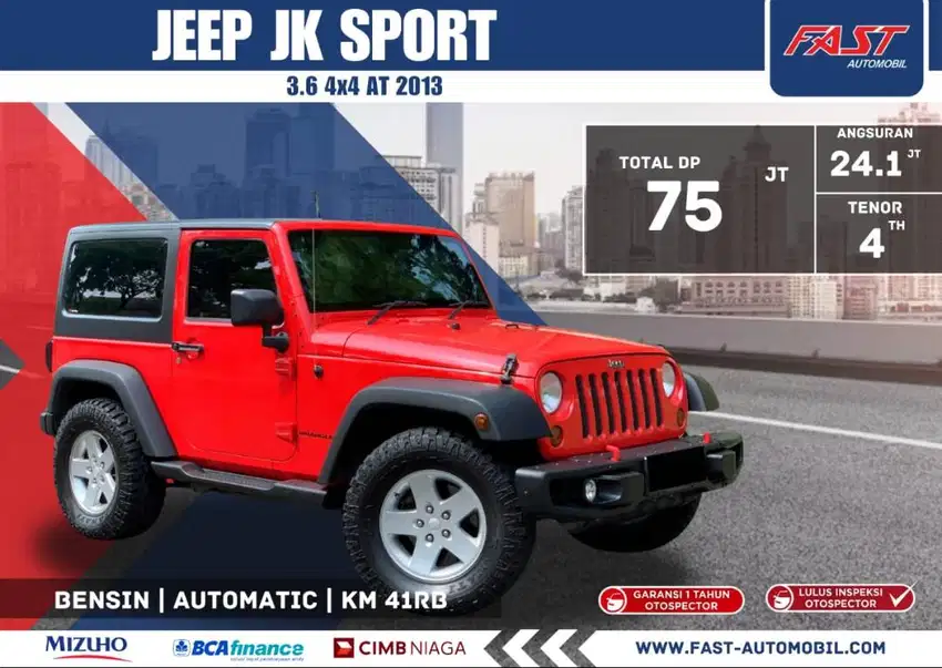 DP 75JT JEEP JK SPORT 2013 3.6 AT 4×4 LOW KM.41RB PAJAK PANJANG #F2ST