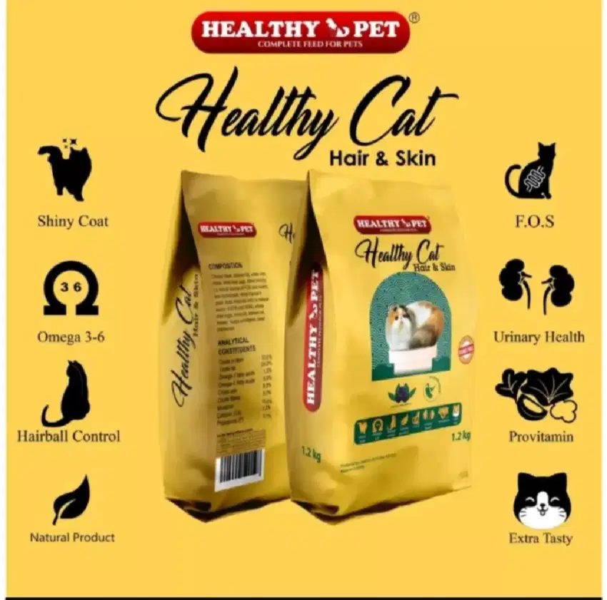 Makanan kucing, dry food 1.2kg fresh pack healthy cat hair & skin