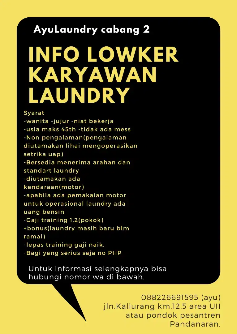 Butuh karyawan Laundry