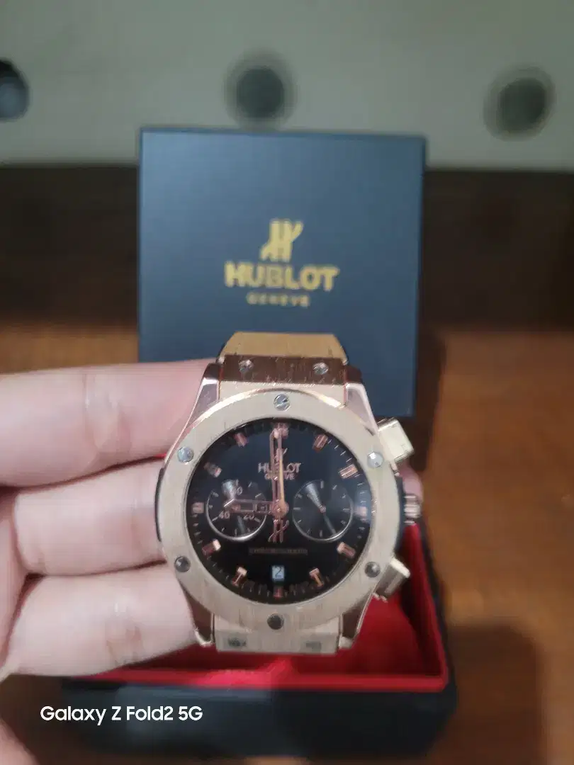 Hublot geneve big bang chrono tgl aktif gold leather strap ori mewah