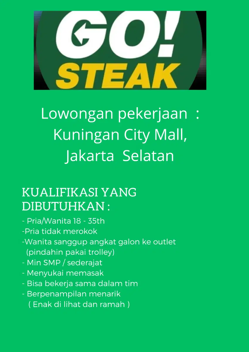 Dibutuhkan tenaga Kitchen / Cashier di Jaksel