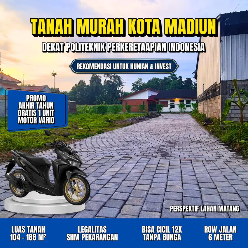 PROMO BELI TANAH GRATIS MOTOR, TANAH KAVLING MURAH MADIUN KOTA