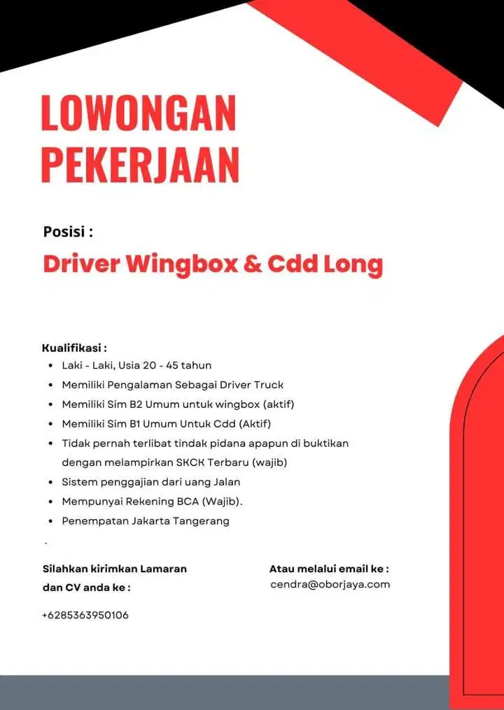 Loker driver truck untuk wilayah tanggerang