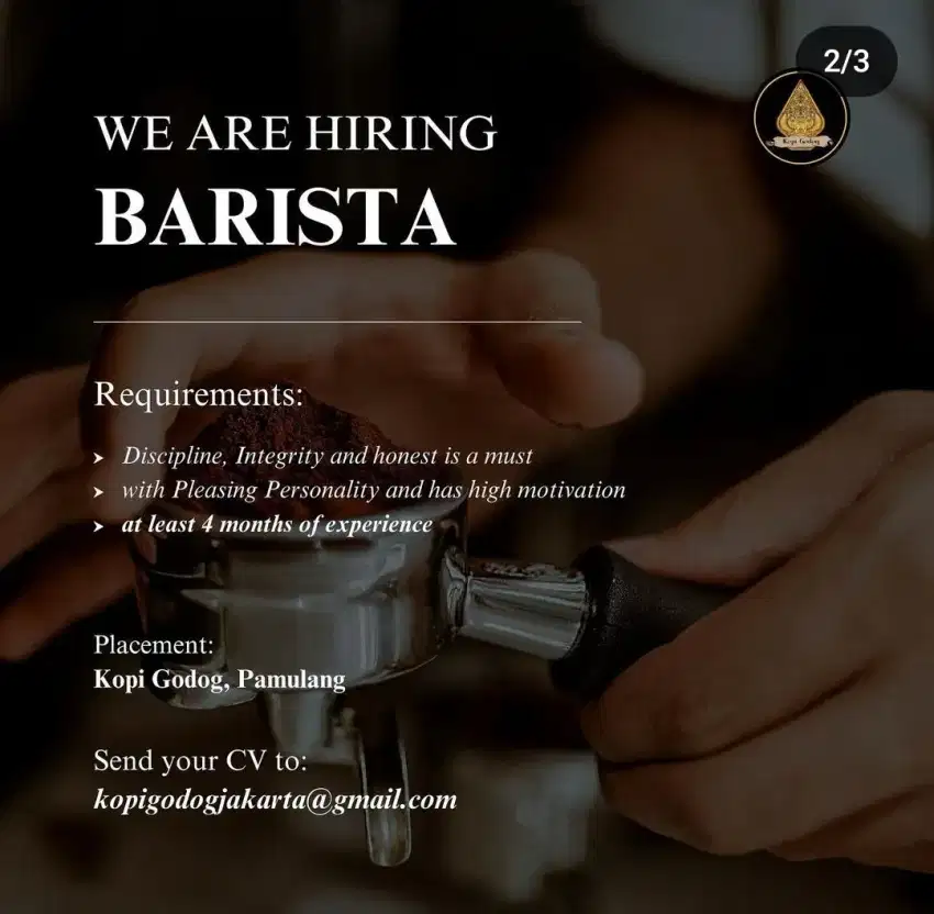 LOWONGAN KERJA BARISTA KHUSUS LAKI - LAKI