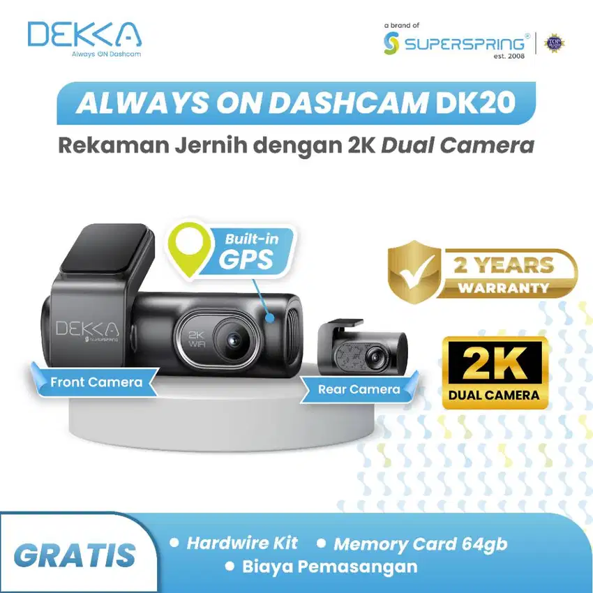 Dashcam DEKKA DK20 by Superspring Dual Camera 2K HD Kamera mobil wifi