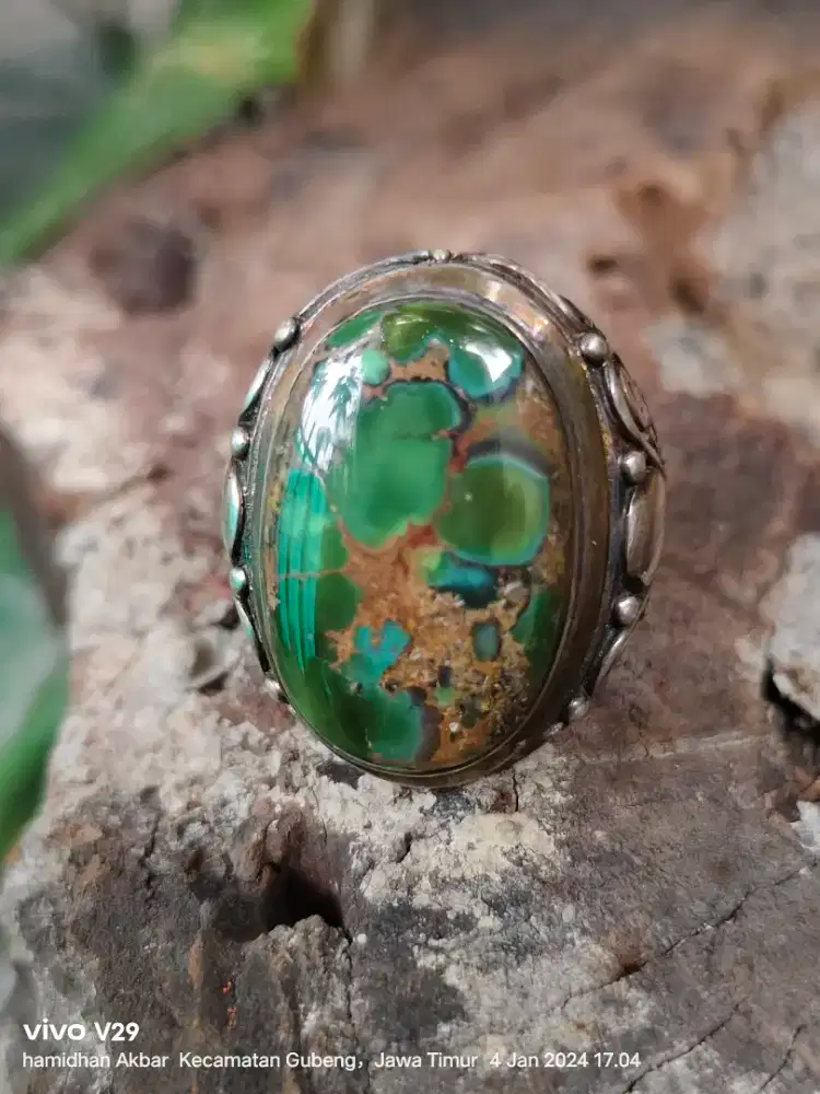 Pirus Persia Ijo Ceplok Lawasan Ring Perak HM