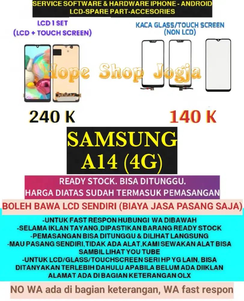 Service HP-Baterai/Touchscreen-LCD SAMSUNG A14 (4G/5G)
