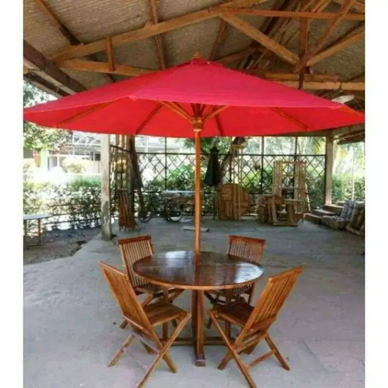 tenda taman,bangku outdoor,meja makan bulat,payung jati,tenda