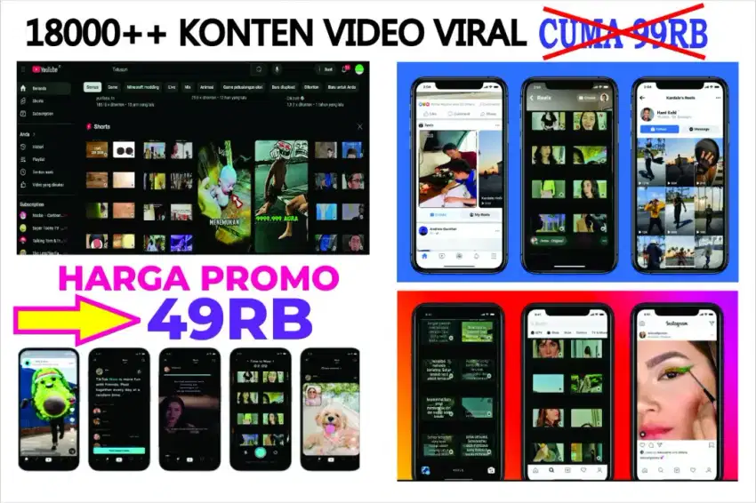 18.000 ++ Konten Video VIRAL Bebas Upload Reels | Tiktok | Short |