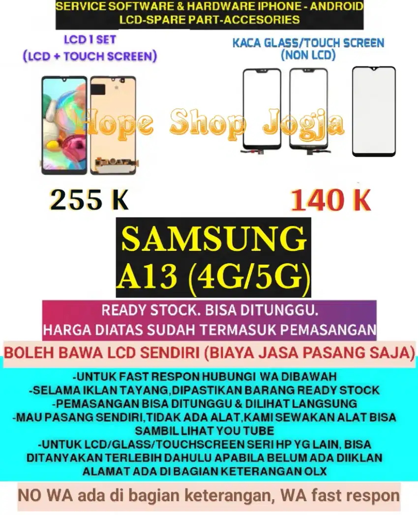 Service HP-Baterai/Touchscreen-LCD SAMSUNG A13 (4G/5G)