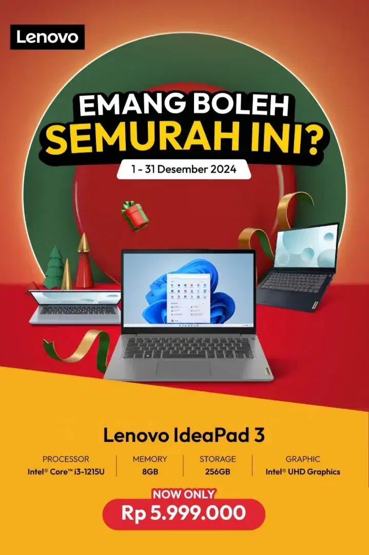 KREDIT LAPTOP LENOVO IDEAPAD 3 RAM 8GB, PROMO CICILAN MULAI 750RIBUAN