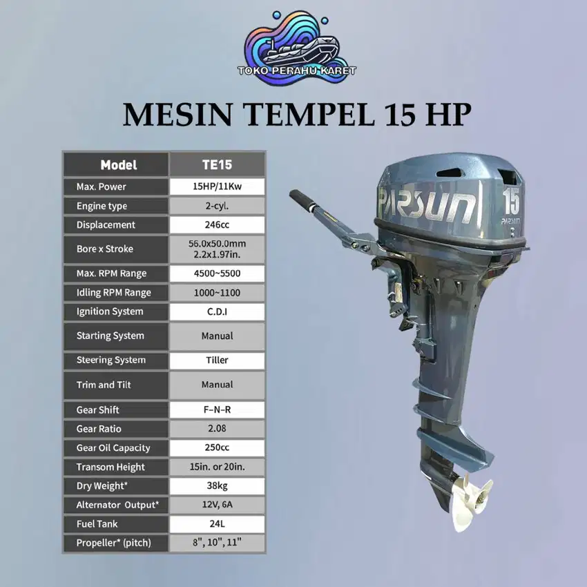 Mesin Tempel Outboard Parsun 15 PK 2 Stroke Untuk Perahu