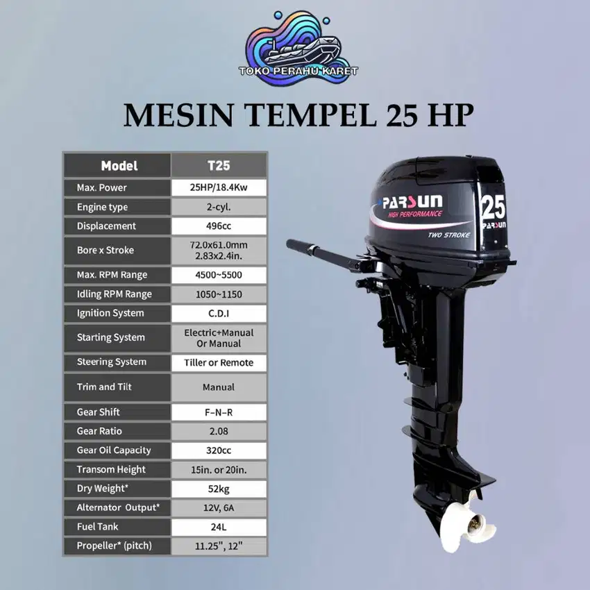Mesin Tempel Outboard Parsun 25 PK 2 Stroke Untuk Perahu Karet