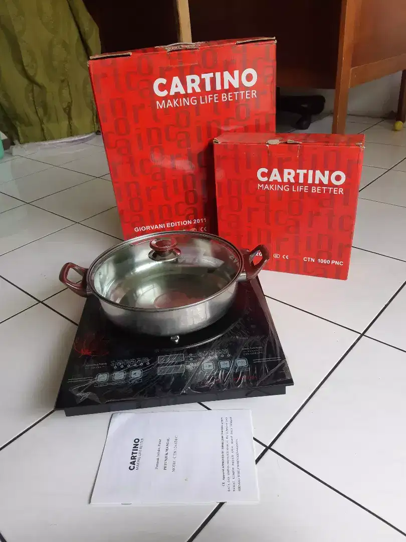 Kompor listrik induksi Cartino & panci induction cooker Slim, mulus