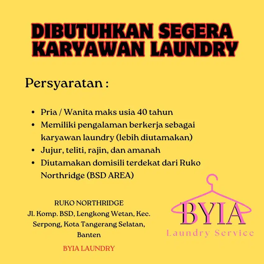 DICARI CEPAT KARYAWAN LAUNDRY BSD AREA