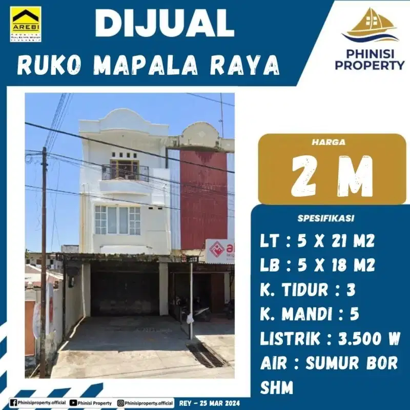 DIJUAL RUKO 3 LANTAI DI JALAN POROS MAPALA RAYA AREA RAMAI