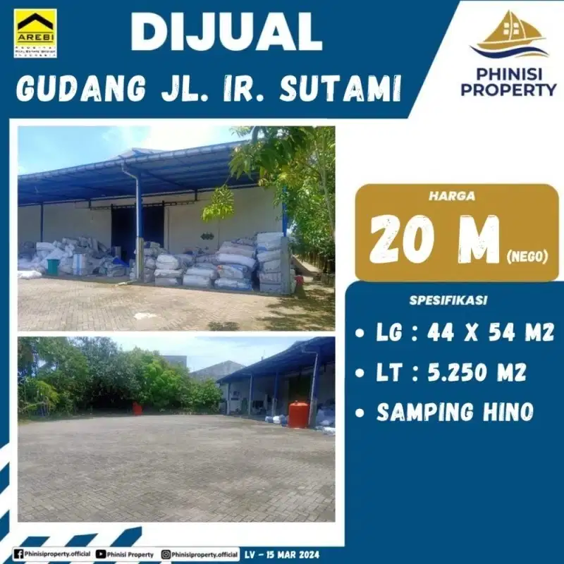 DIJUAL GUDANG DI JALAN IR. SUTAMI SAMPING HINO