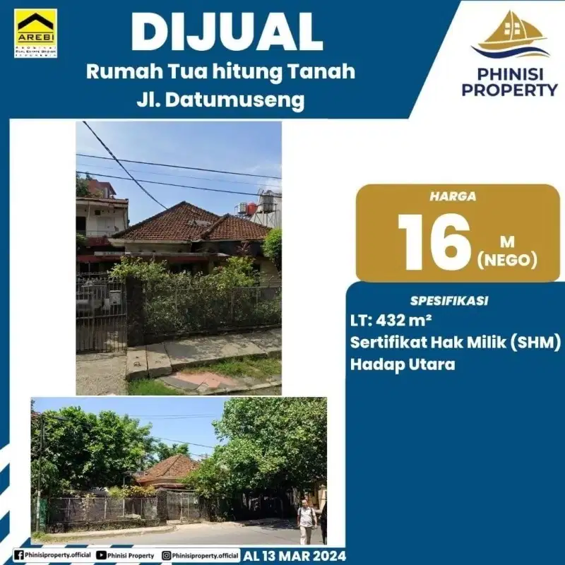 DIJUAL RUMAH TUA HITUNG TANAH DI JALAN DATU MUSENG TENGAH MAKASSAR