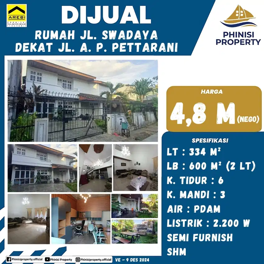 DIJUAL Rumah di Jalan Swadaya dekat Jalan Pettarani