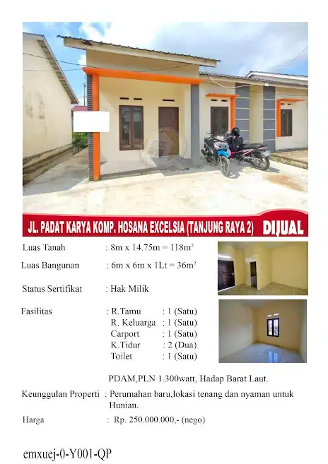 Rumah Jl.Padat Karya Hosana Excelsia (Tanjung Raya 2)