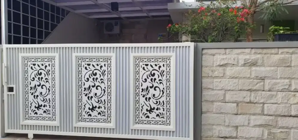 Pagar plat laser cutting, kanopi, bengkel las