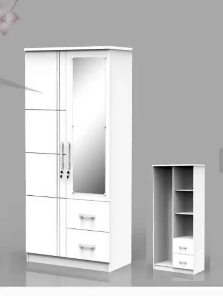 Lemari pakaian 2 pintu bawah ada laci