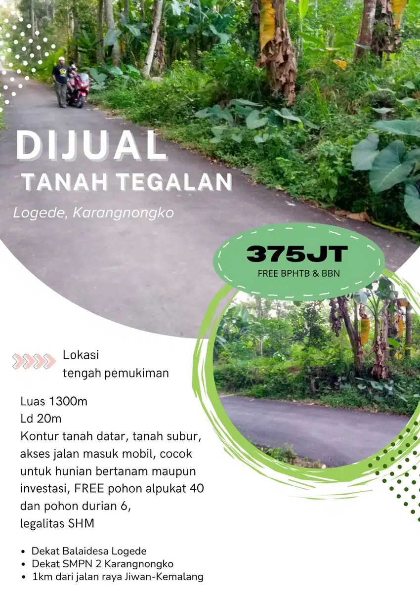 TANAH TEGALAN ASRI SHM KARANGNONGKO COCOK UNTUK PERKEBUNAN/HUNIAN