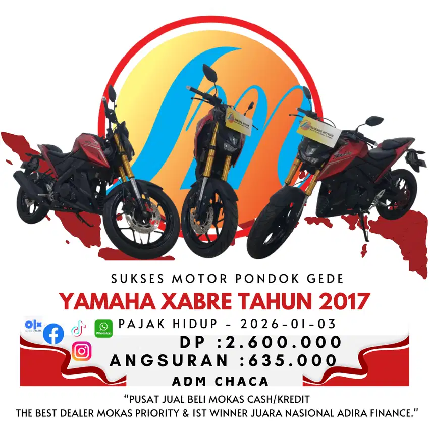 YAMAHA XABRE TAHUN 2017 PLAT BEKASI KOTA FREE ONGKIR JABODETABEK