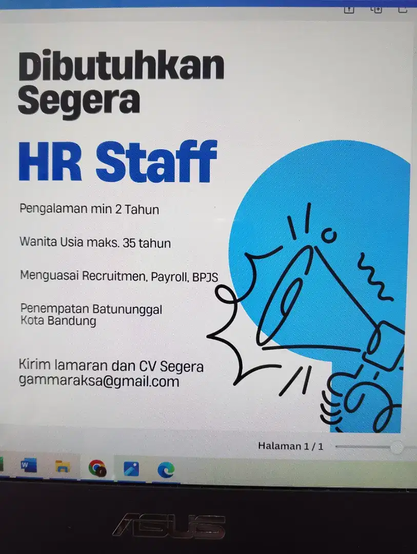 Dibutuhkan Segera Staff HRD