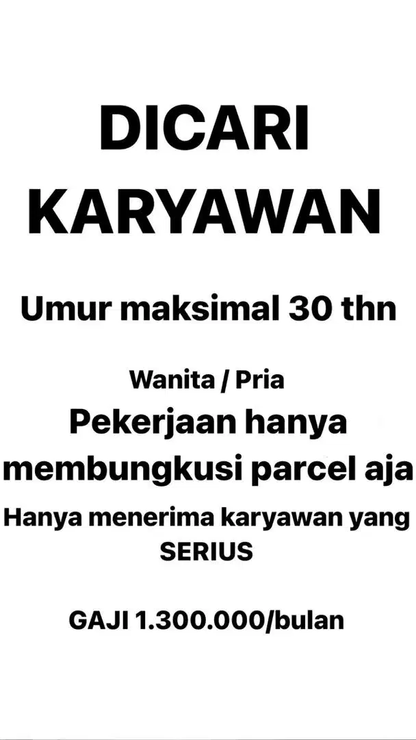 DICARI KARYAWAN WANITA / PRIA