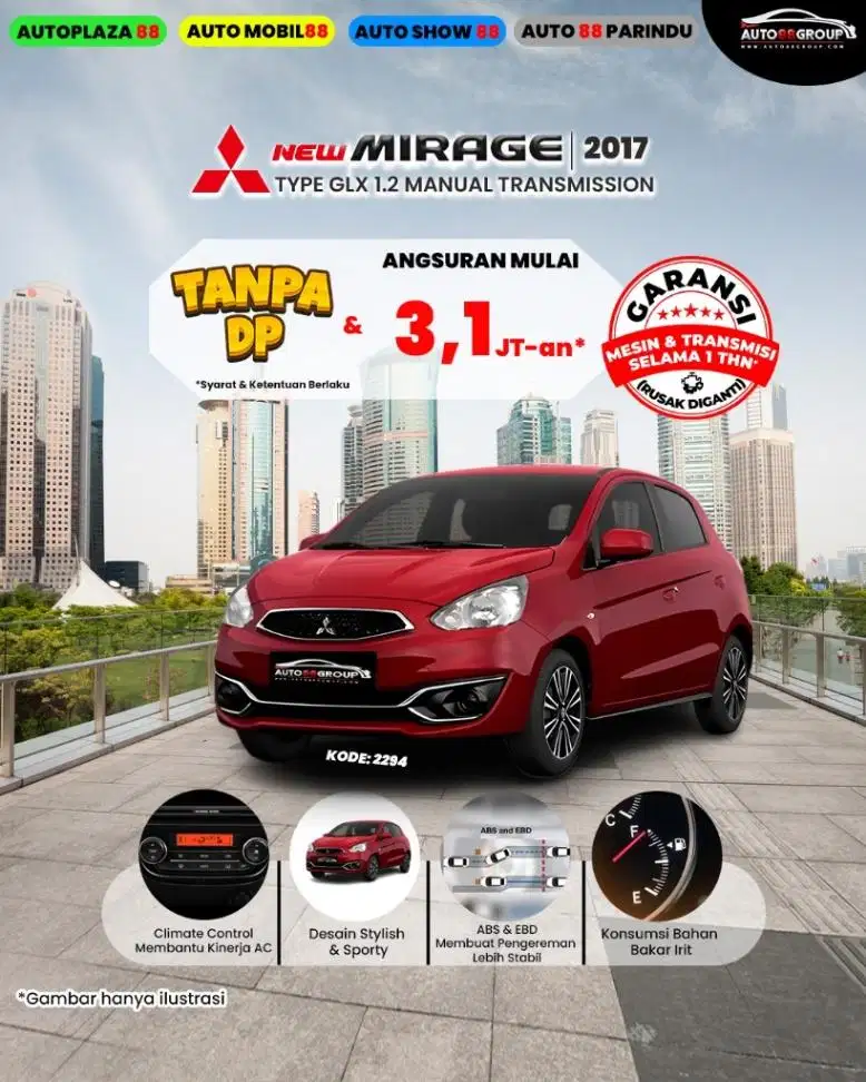 MITSUBISHI NEW MIRAGE (MERAH) TYPE GLX 1.2 M/T (2017)