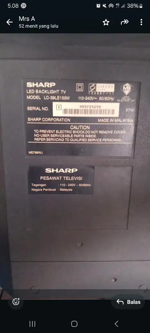 Tv sharp led 39 inc