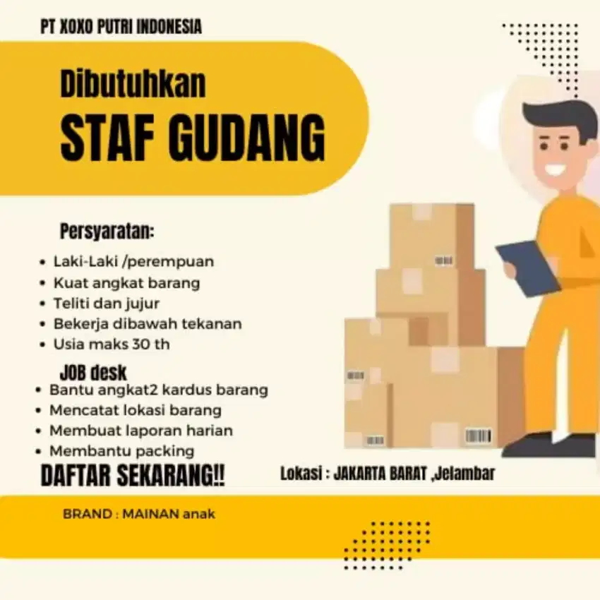 Lowongan kerja staff gudang