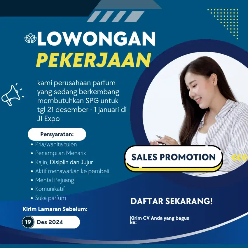 lowongan kerja dibutuhkan SPG SPB sales promotion girl boy pekerjaan