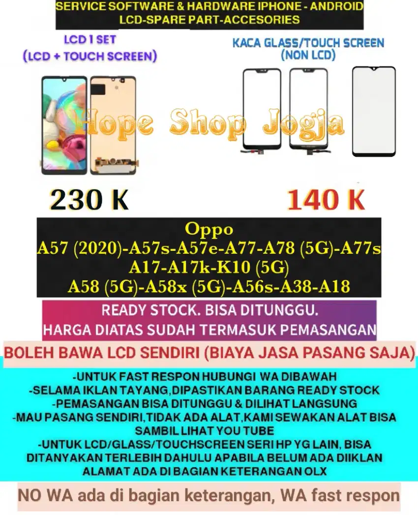 Service HP-Baterai/Touchscreen-LCD OPPO A38-A18-A57 (2020)