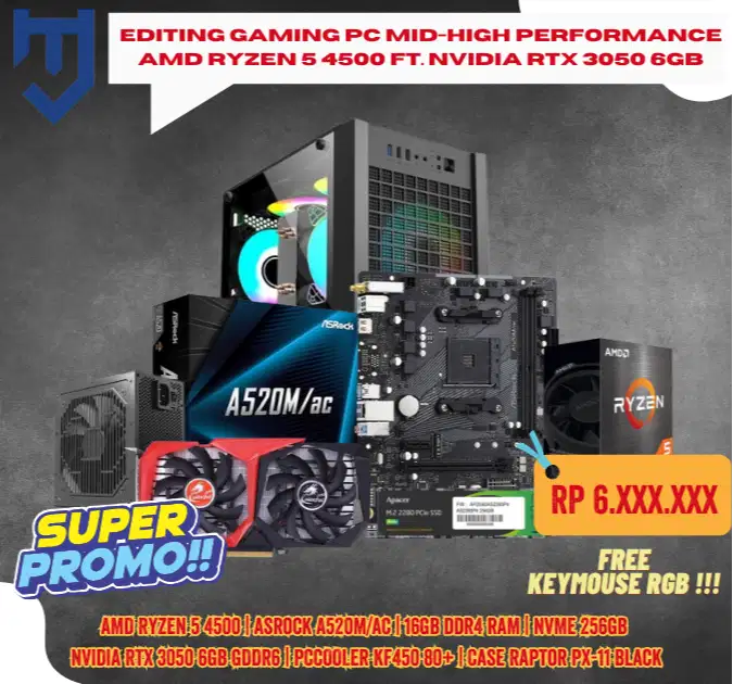 Fullset Simple Gaming PC AMD Ryzen 3 3200G ft. Monitor MSI 22inch