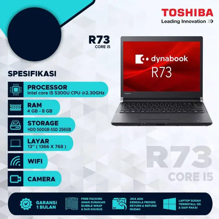 Laptop Slim Toshiba R73 Core i5 Gen 6 RAM 8/128GB MURAH M-WKJ3