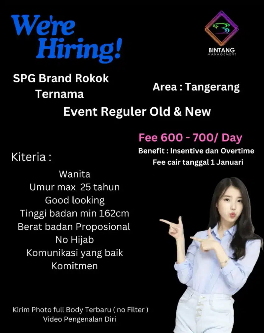 Dibutuhkan spg brand rokok area tangerang