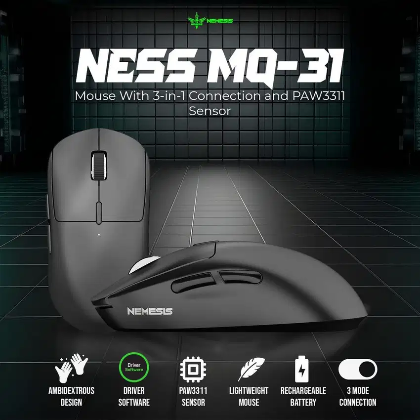 Mouse Wireless Gaming 3 Mode Rechargeable NYK Nemesis MQ31 NESS