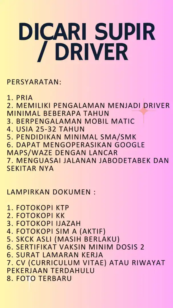 DICARI SUPIR / DRIVER