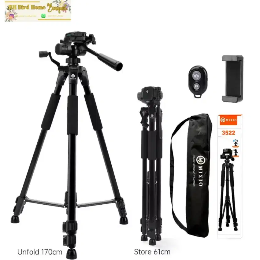 Tripod blutut tahan kamera berat 3kg