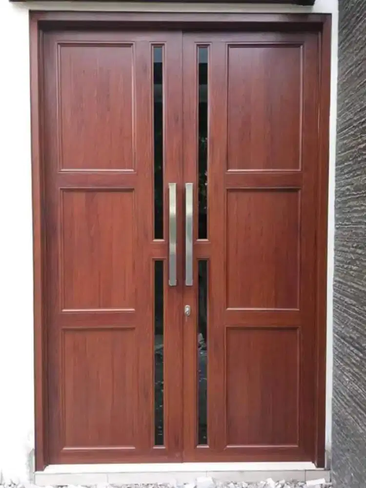 Pintu panel dn kaca aluminium double swing