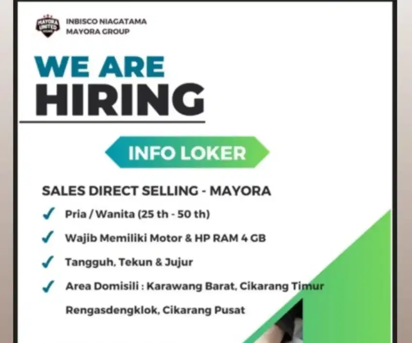 LOKER SALES DOR TO DOR MAYORA