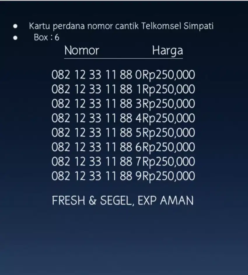 Kartu perdana nomor cantik simpati Telkomsel