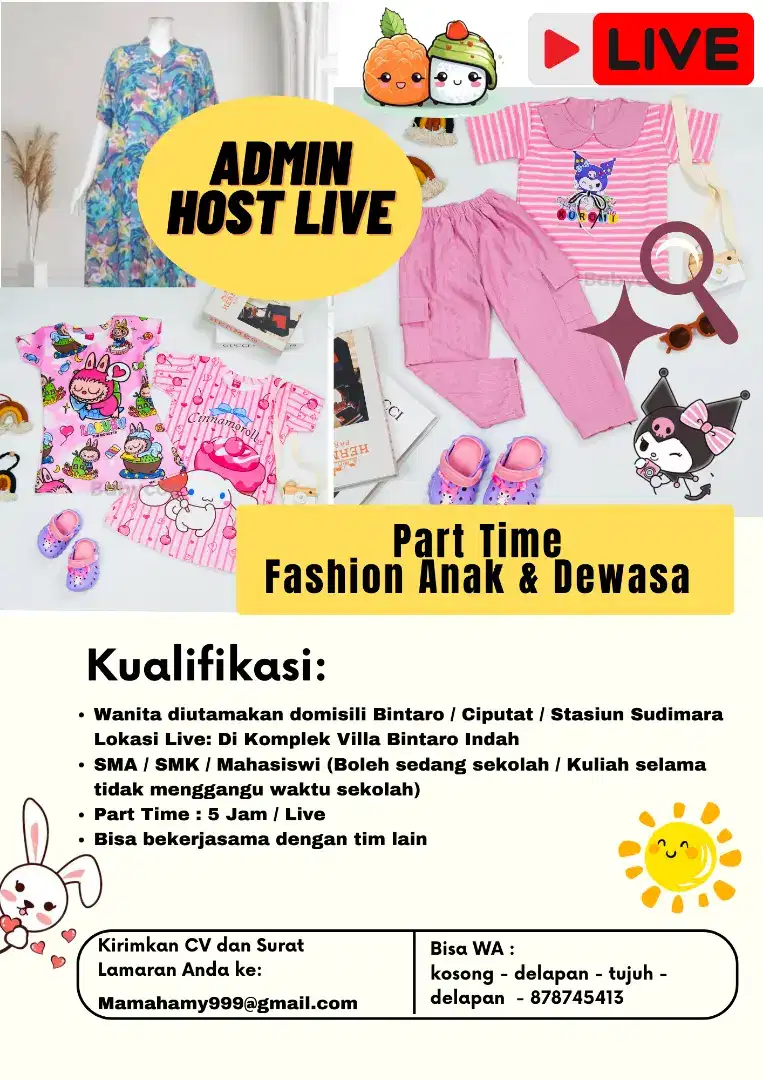 Dibutuhkan Admin Host Live Part Time dan Full Time