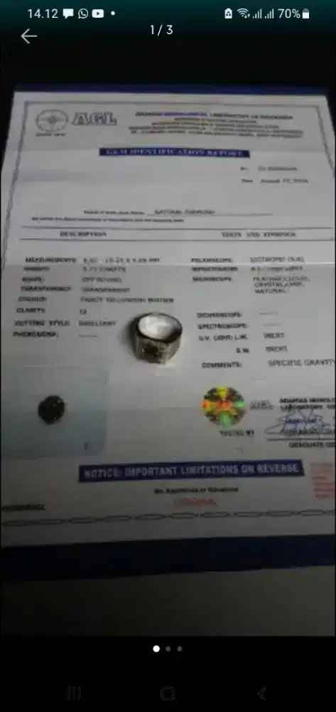 Dijual berlian 3, 77 crat.