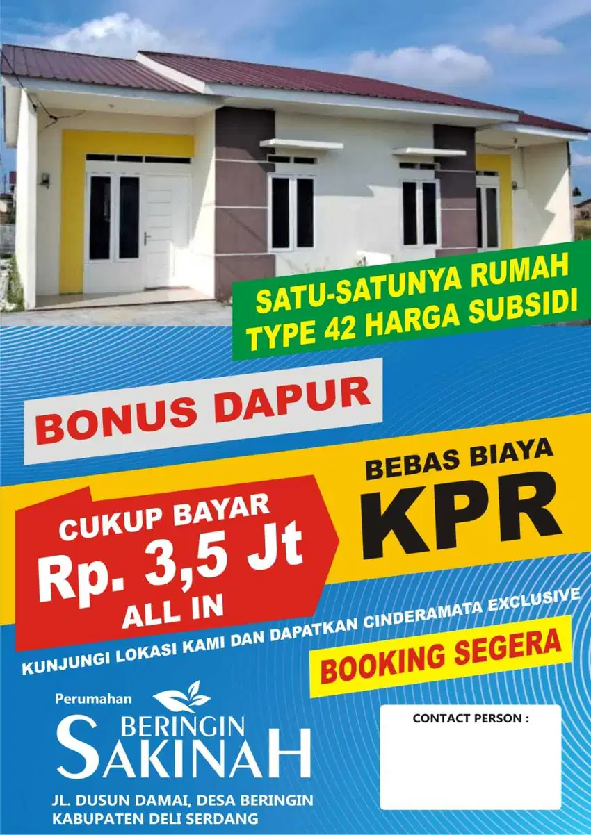 DIJUAL CEPAT RUMAH READY STOK DEKAT KNO DP ALL IN 3,5 JUTA  FREE DAPUR